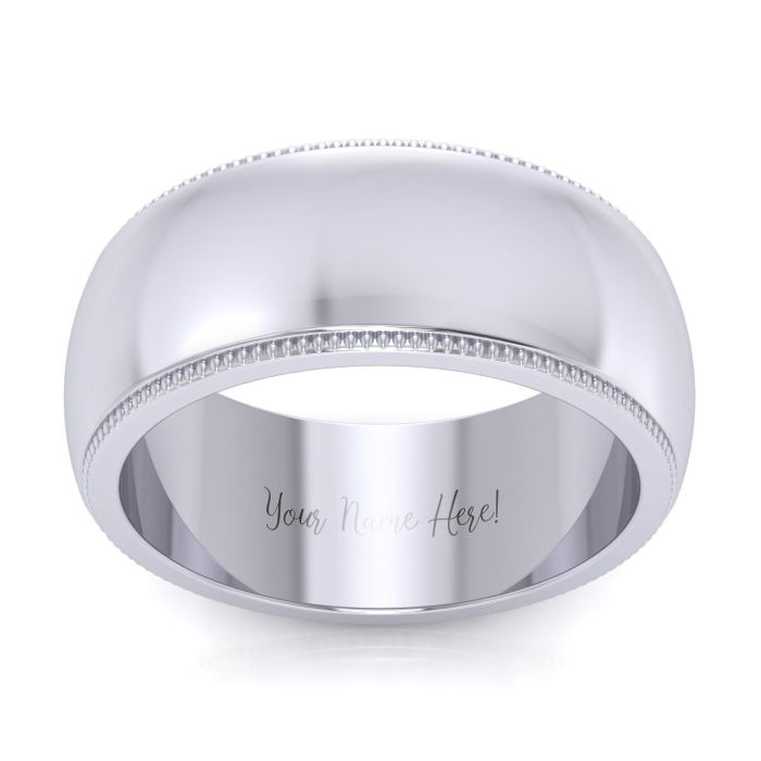 14K White Gold 8MM Milgrain Ladies and Mens Wedding Band, Size 11.5